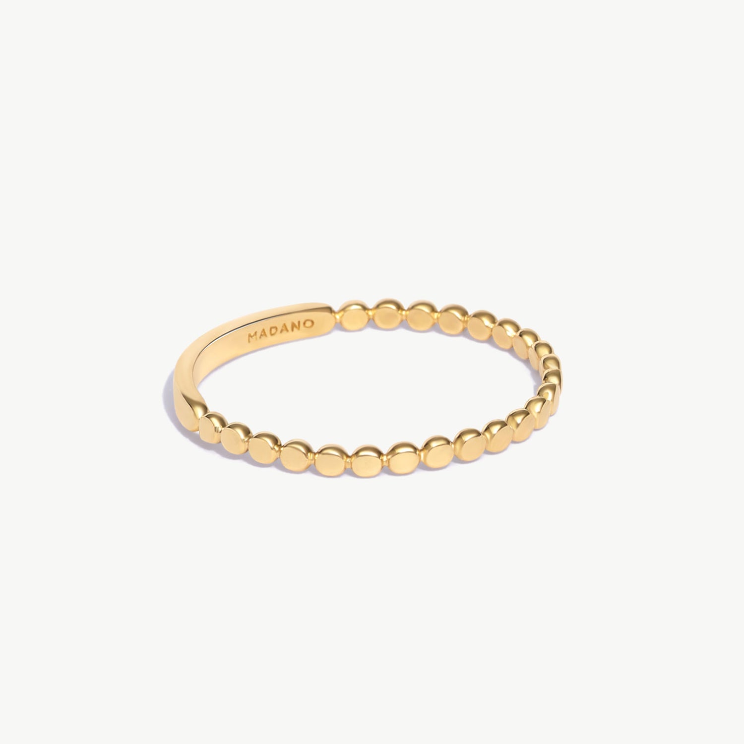 14K Solid Gold Flat Bead Band Ring On White Background
