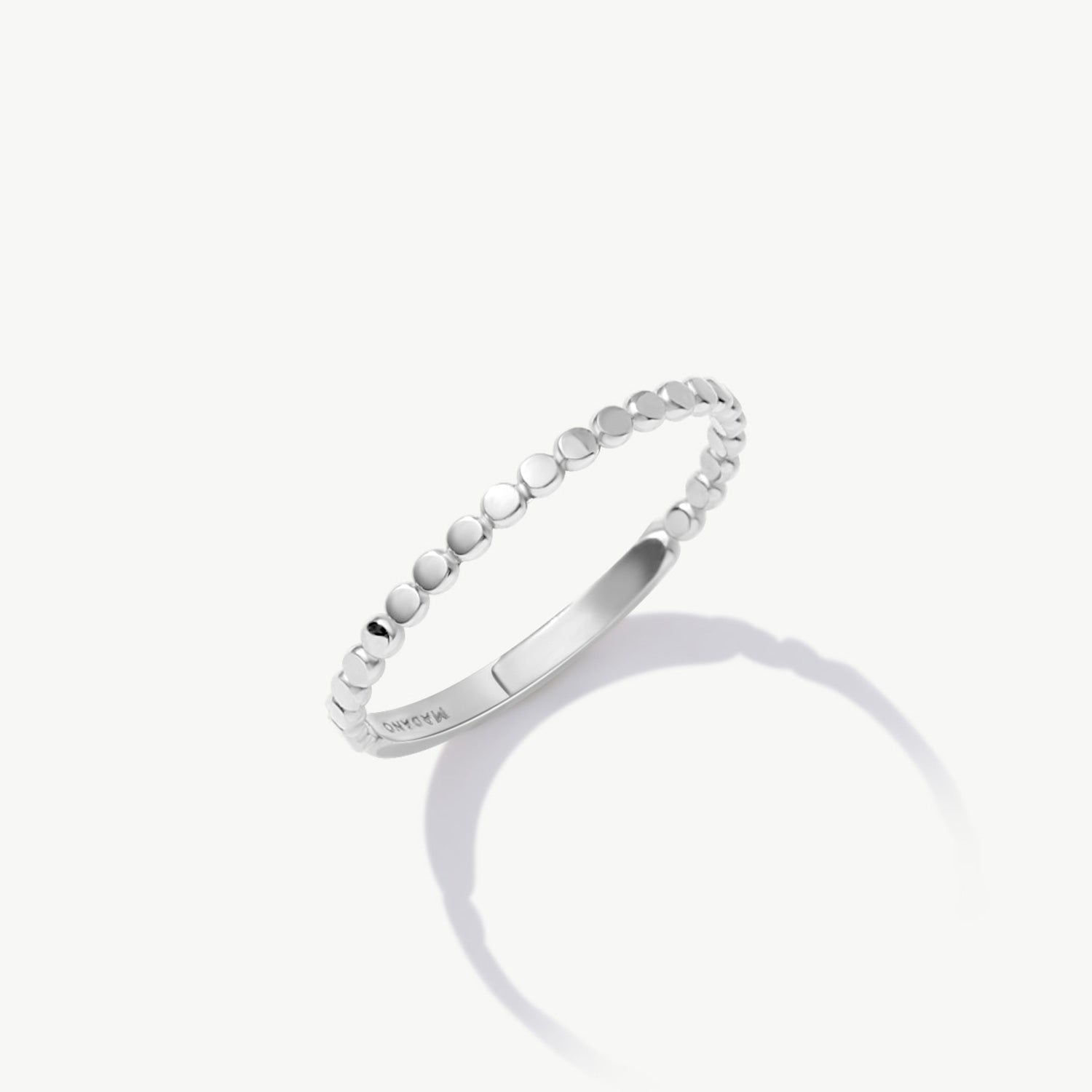 14K Solid Gold Flat Bead Ring In White Gold