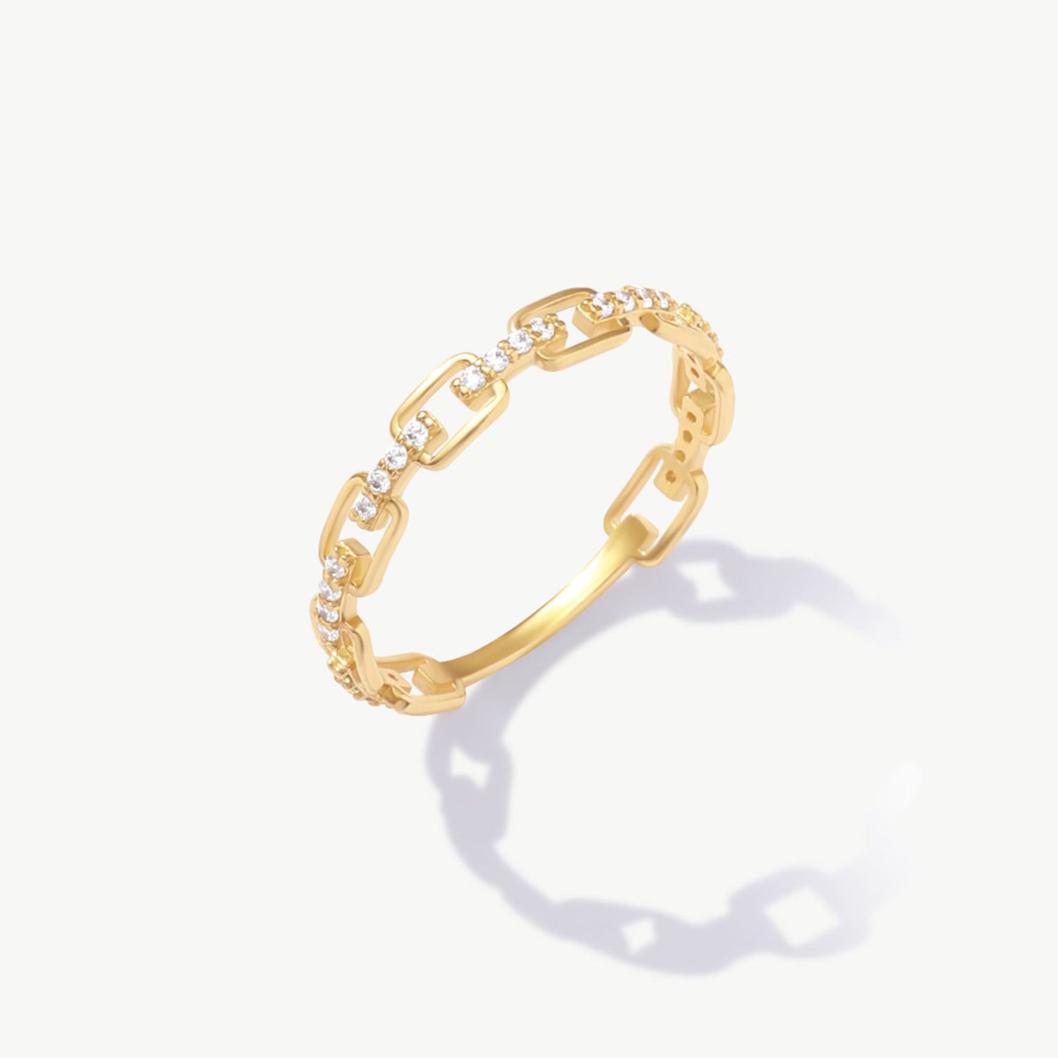 14K Solid Gold Diamond Chain Link Ring With Natural Diamonds