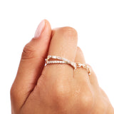 14K Solid Gold Crossover Diamond Ring • Elegant Baguette and Round Cut Infinity Band