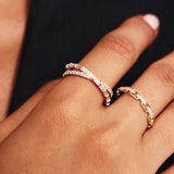 14K Solid Gold Crossover Diamond Ring • Elegant Baguette and Round Cut Infinity Band