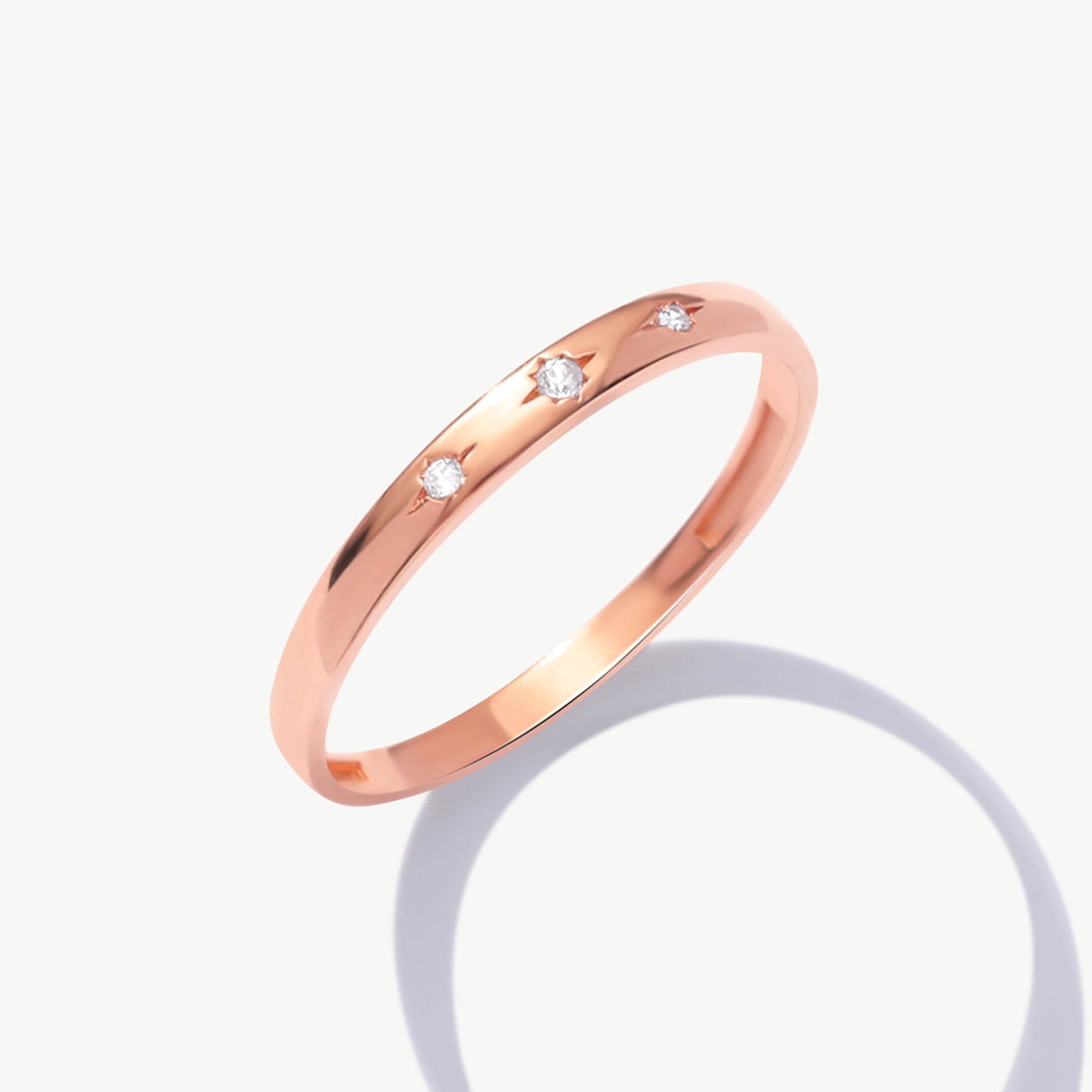 14K Solid Gold Diamond Star Dome Ring, North Star Band