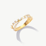 14K Solid Gold Crossover Diamond Ring • Elegant Baguette and Round Cut Infinity Band