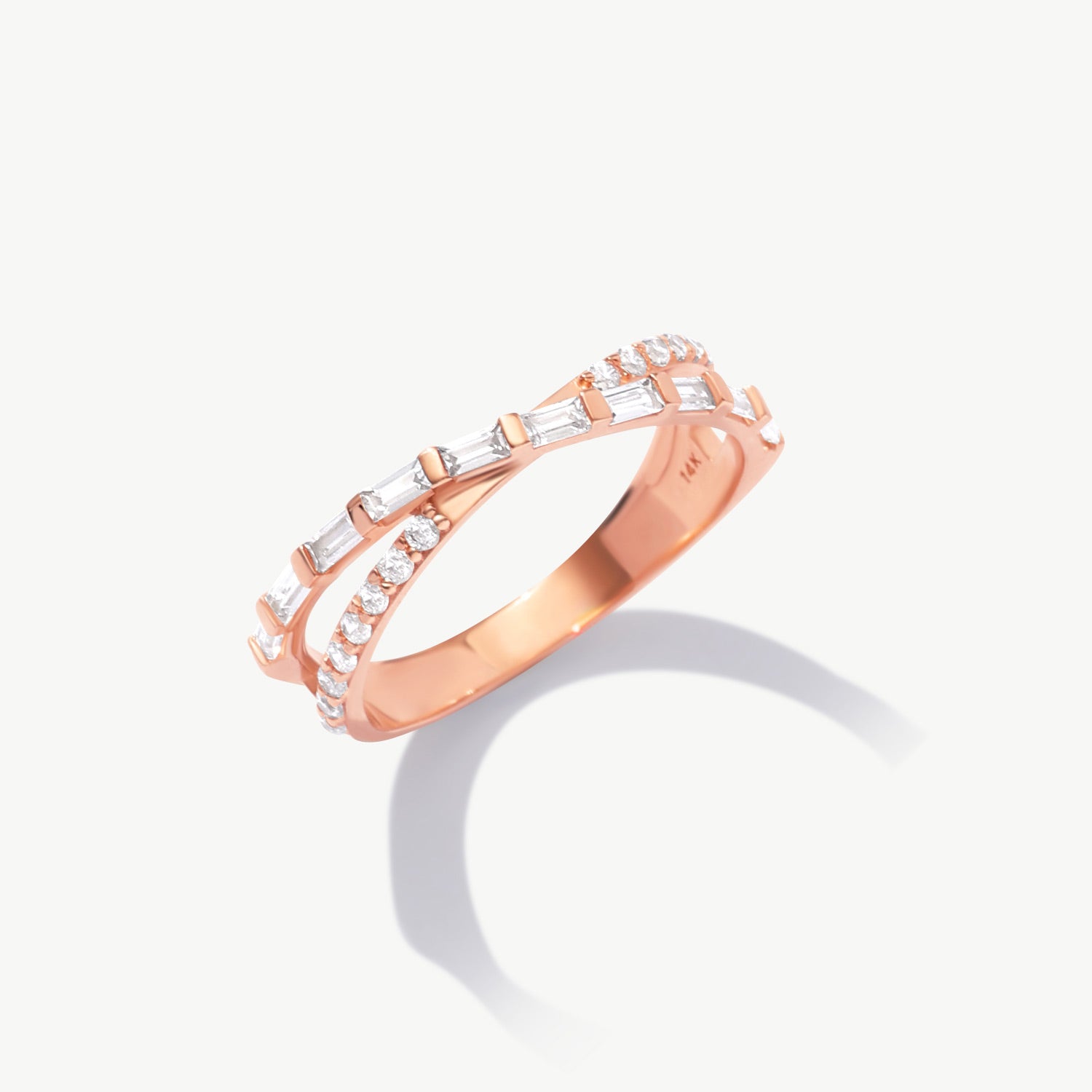 14K Solid Gold Baguette Crossover Eternity Ring