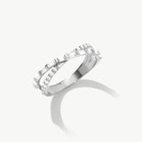14K Solid Gold Crossover Diamond Ring • Elegant Baguette and Round Cut Infinity Band