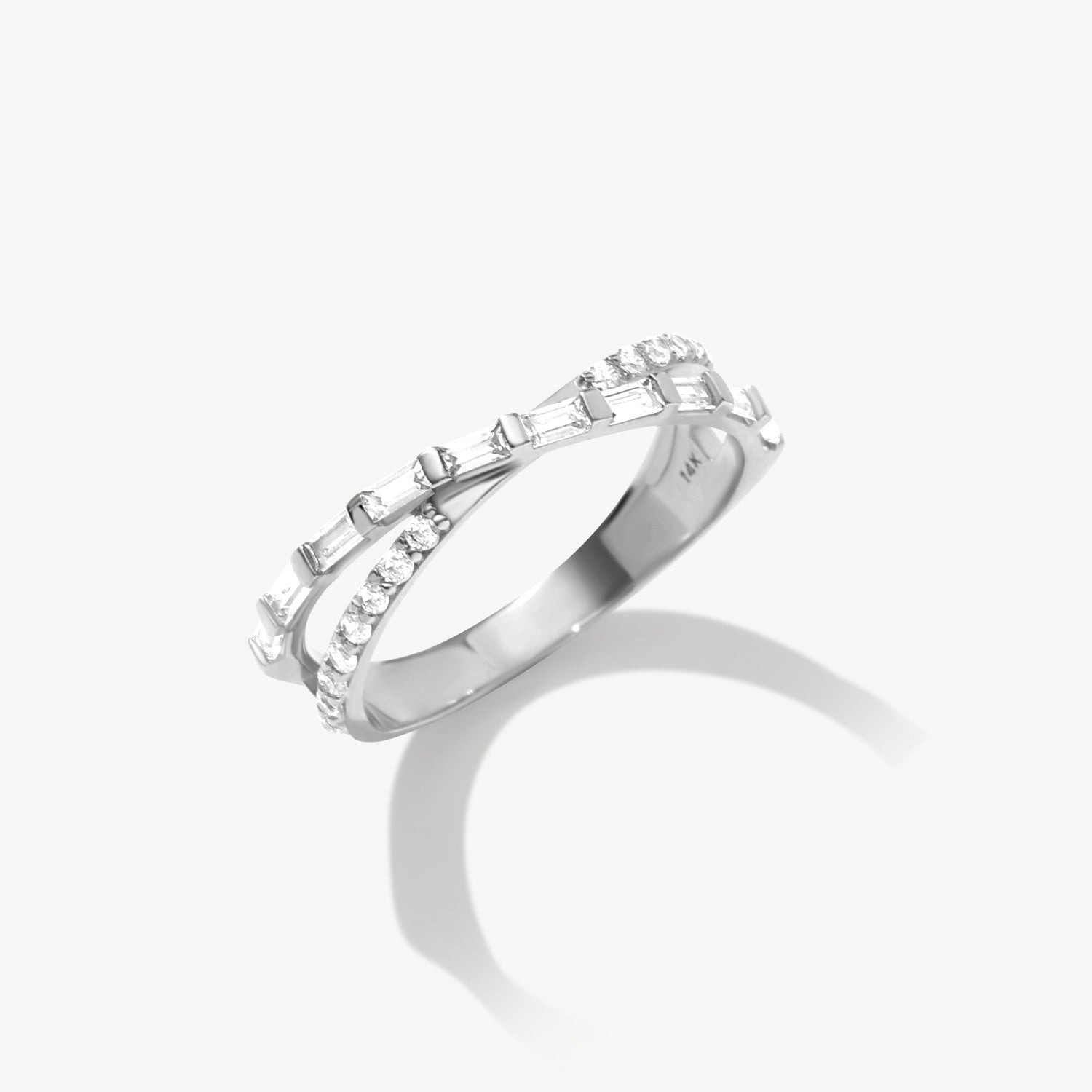 14K Solid Gold Baguette Crossover Eternity Ring
