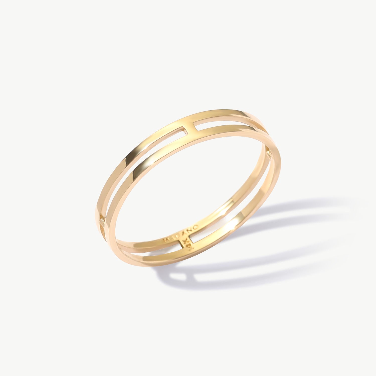 14K Solid Gold Double Band Ring Minimalist Stackable Ring For Women