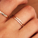 Close Up Of Minimalist Double Band Gold Ring On Hand