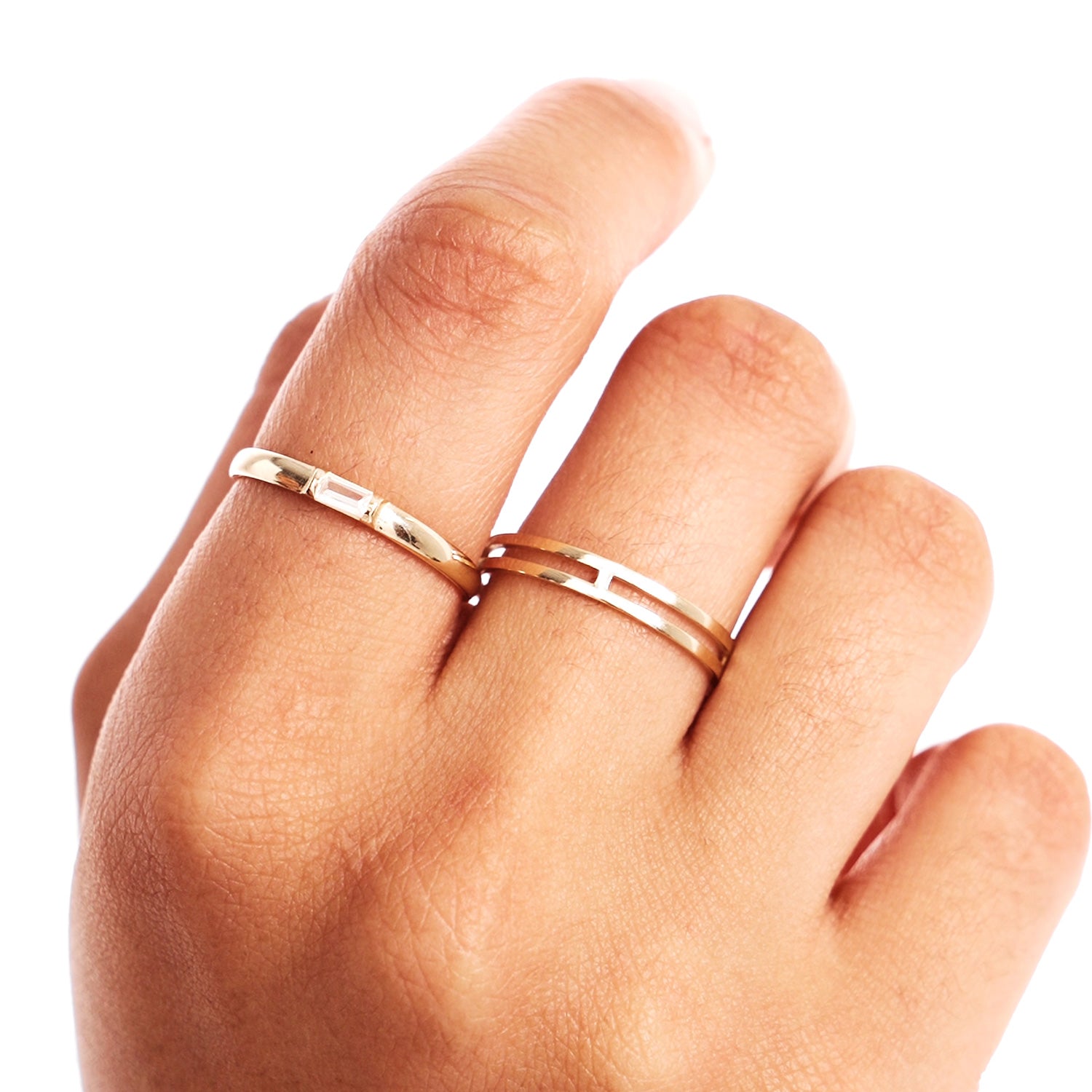 Close Up Of Stackable 14K Solid Gold Double Band Ring