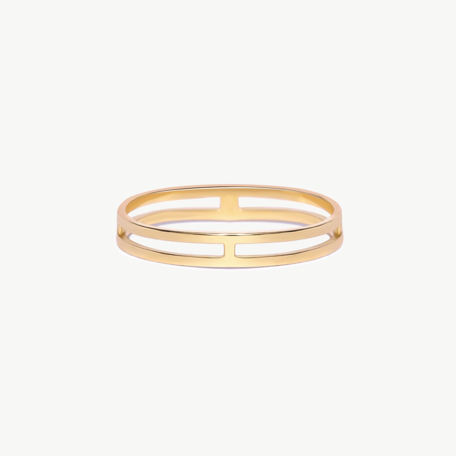 14K Solid Gold Minimalist Double Band Ring On White Background