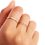 Woman Wearing Delicate Double Band Gold Ring Everyday Jewelry