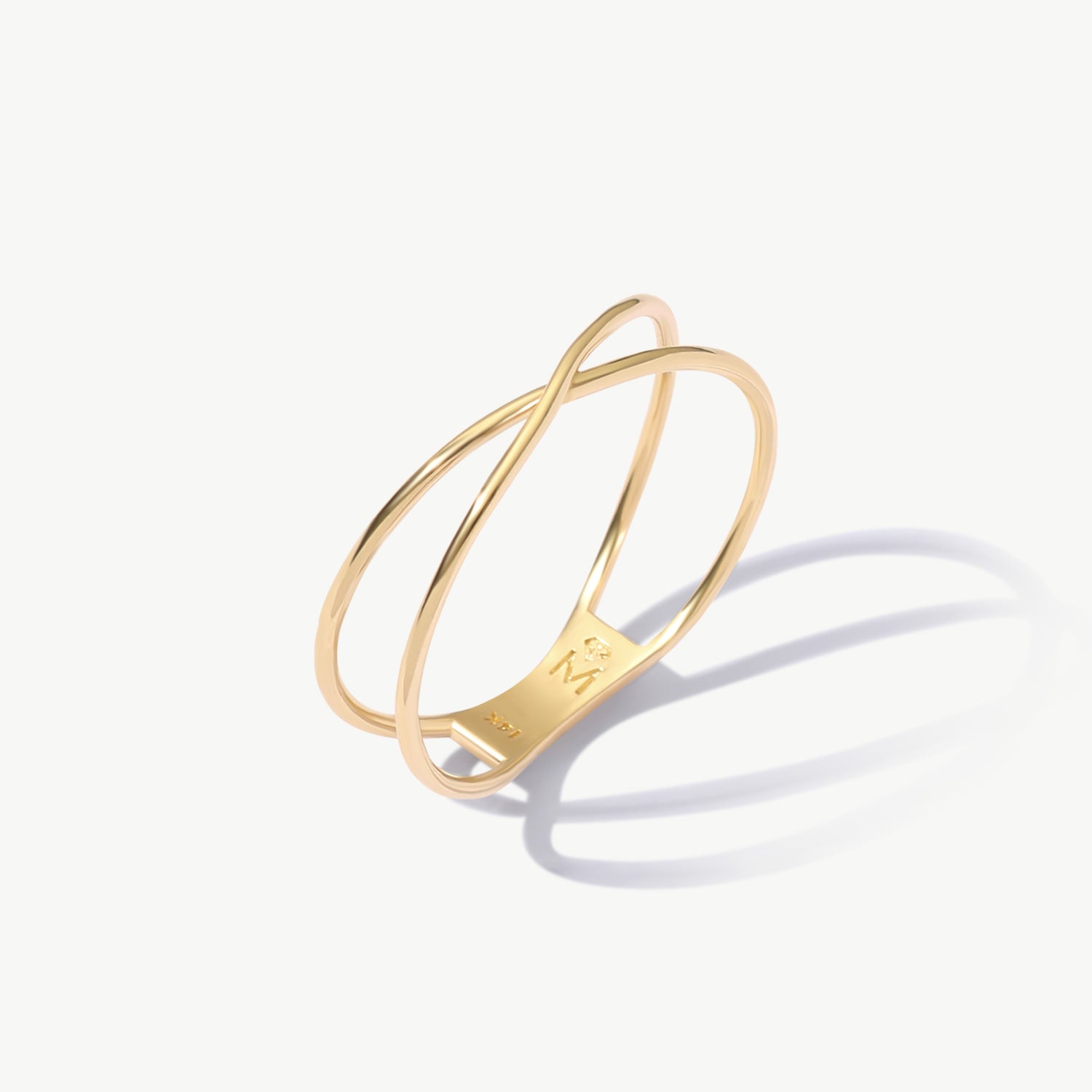 14K Solid Gold Crossover Ring Minimalist X Ring For Women