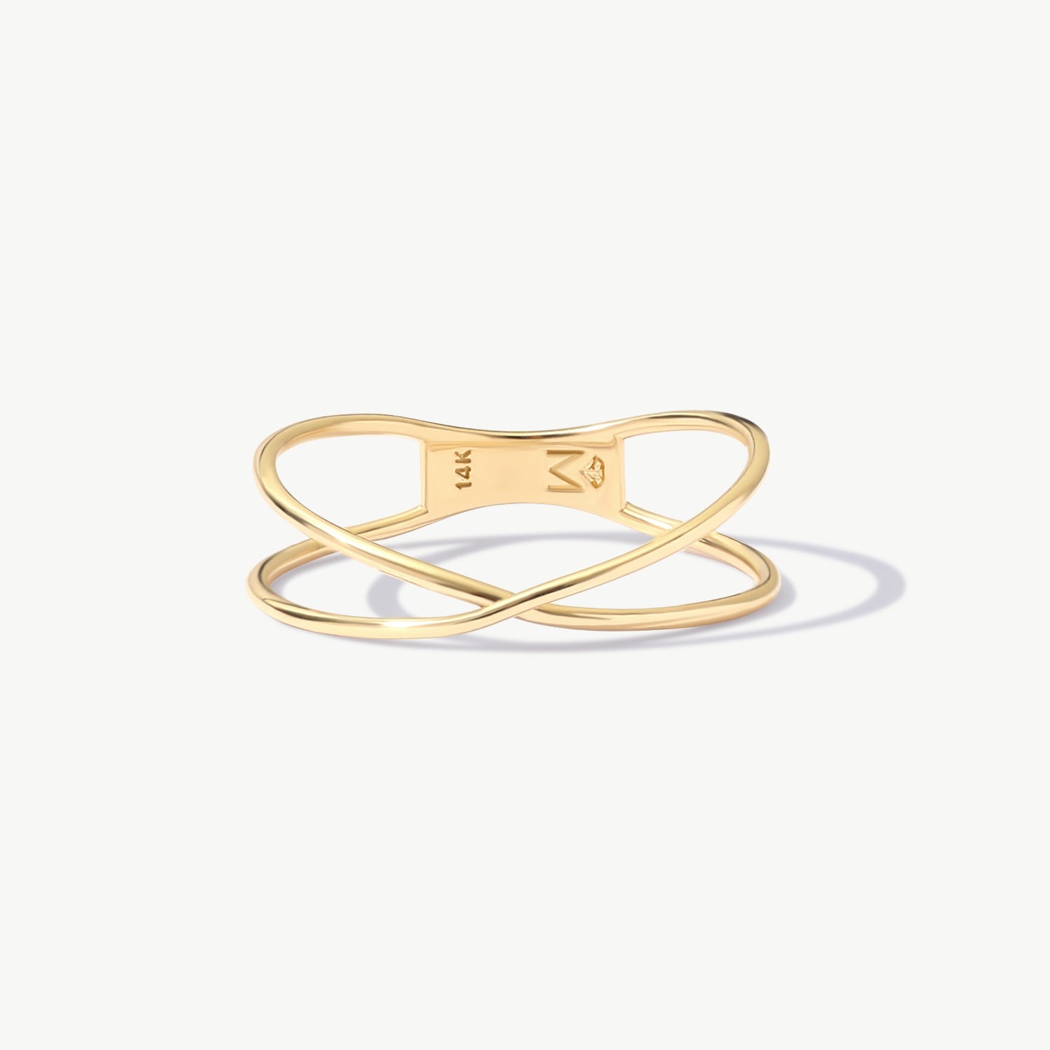 14K Solid Gold Crossover X Ring In Yellow Gold