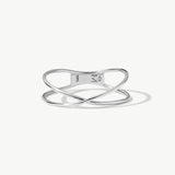 14K Solid Gold Crossover Ring In White Gold
