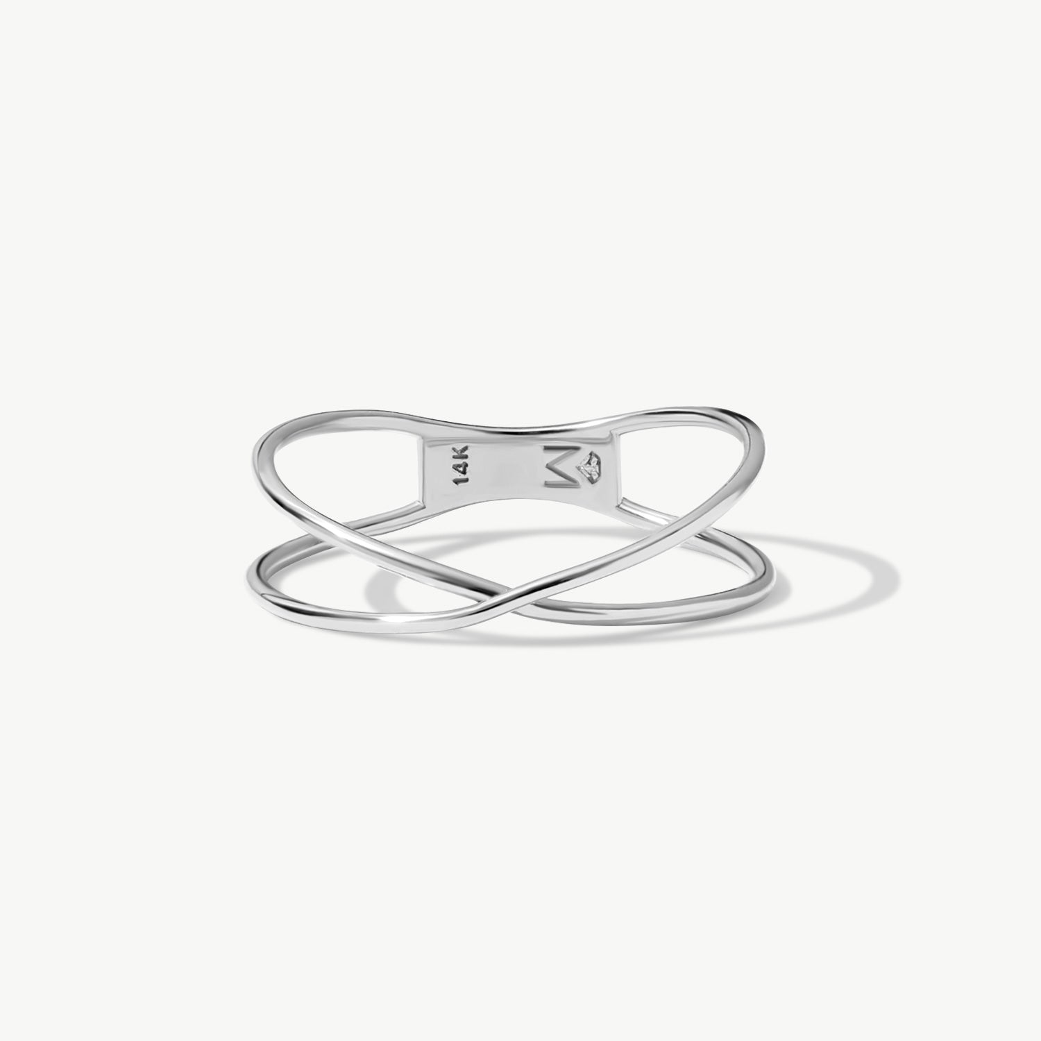 14K Solid Gold Crossover Ring In White Gold