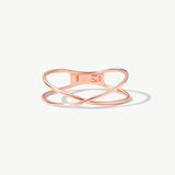 14K Solid Gold Crossover Ring, Minimalist Criss Cross Design