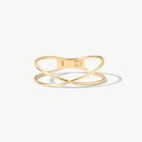 14K Solid Gold Crossover Ring, Minimalist Criss Cross Design