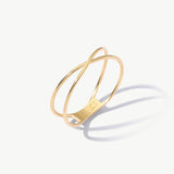 14K Solid Gold Crossover Ring, Minimalist Criss Cross Design