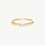 14K Solid Gold Baguette Diamond Ring, Dainty Minimalist Stacking Band