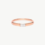 14K Solid Gold Baguette Diamond Ring, Dainty Minimalist Stacking Band