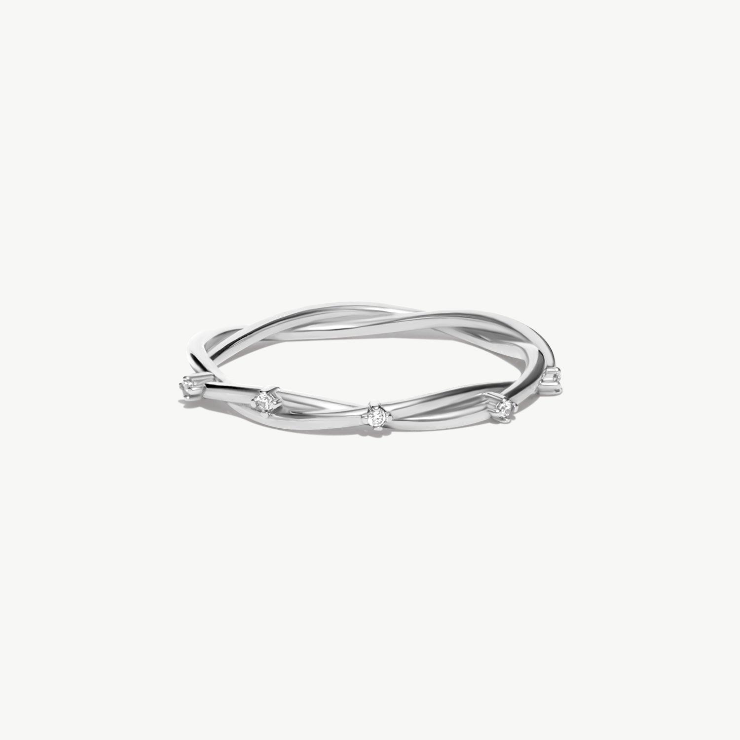 14K Solid Gold Diamond Twisted Ring, Dainty Braided Gold Band