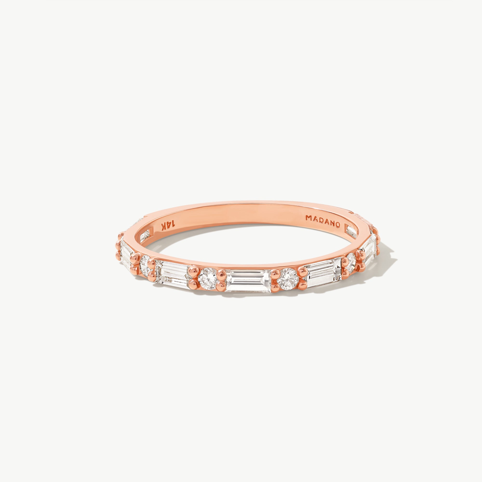 14K Solid Gold Baguette & Round Eternity Ring