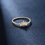 14K Solid Gold Lab Grown Diamond Crown Lotus Ring • Marquise Tiara Wedding Band