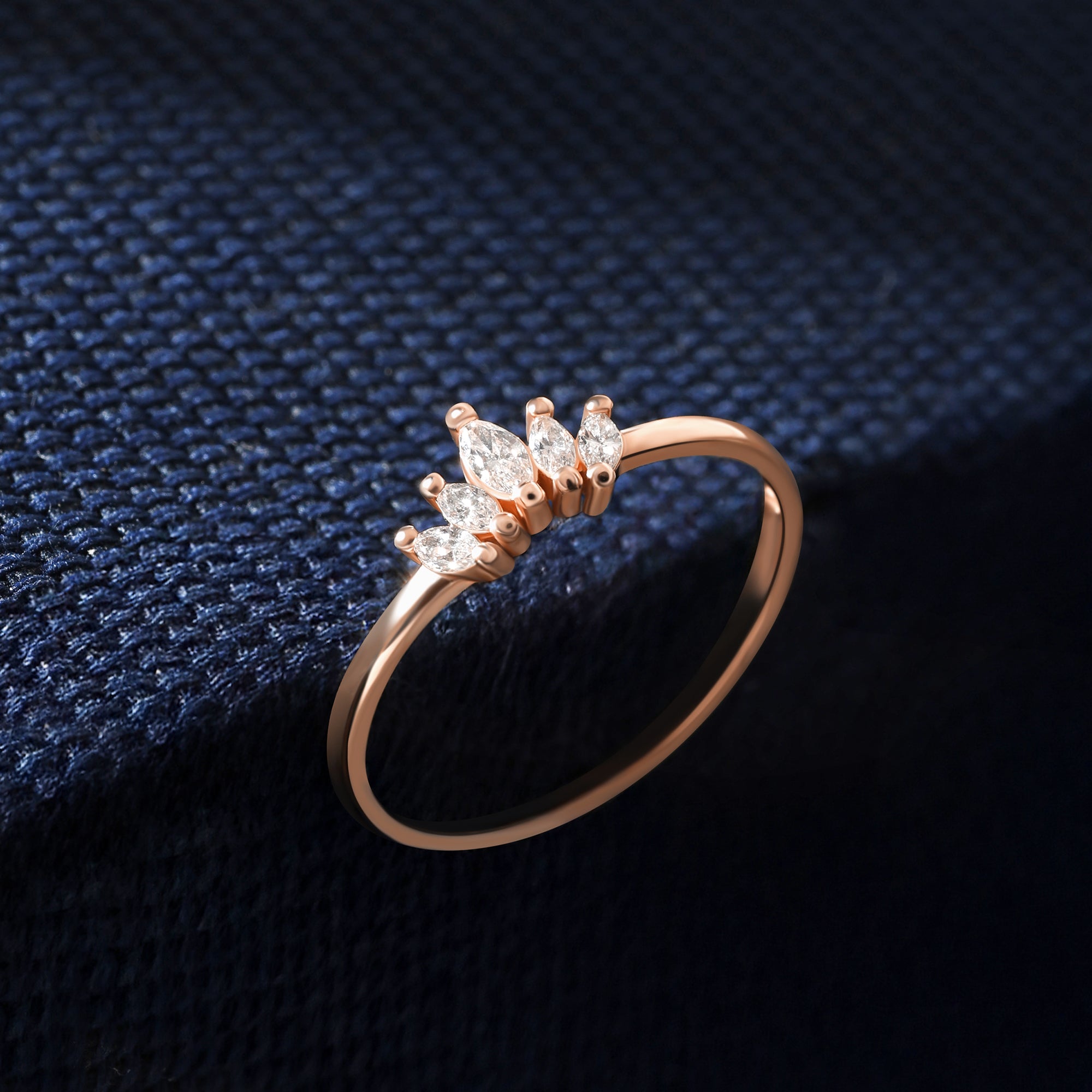 14K Solid Gold Crown Lotus Ring • Marquise Wedding Band