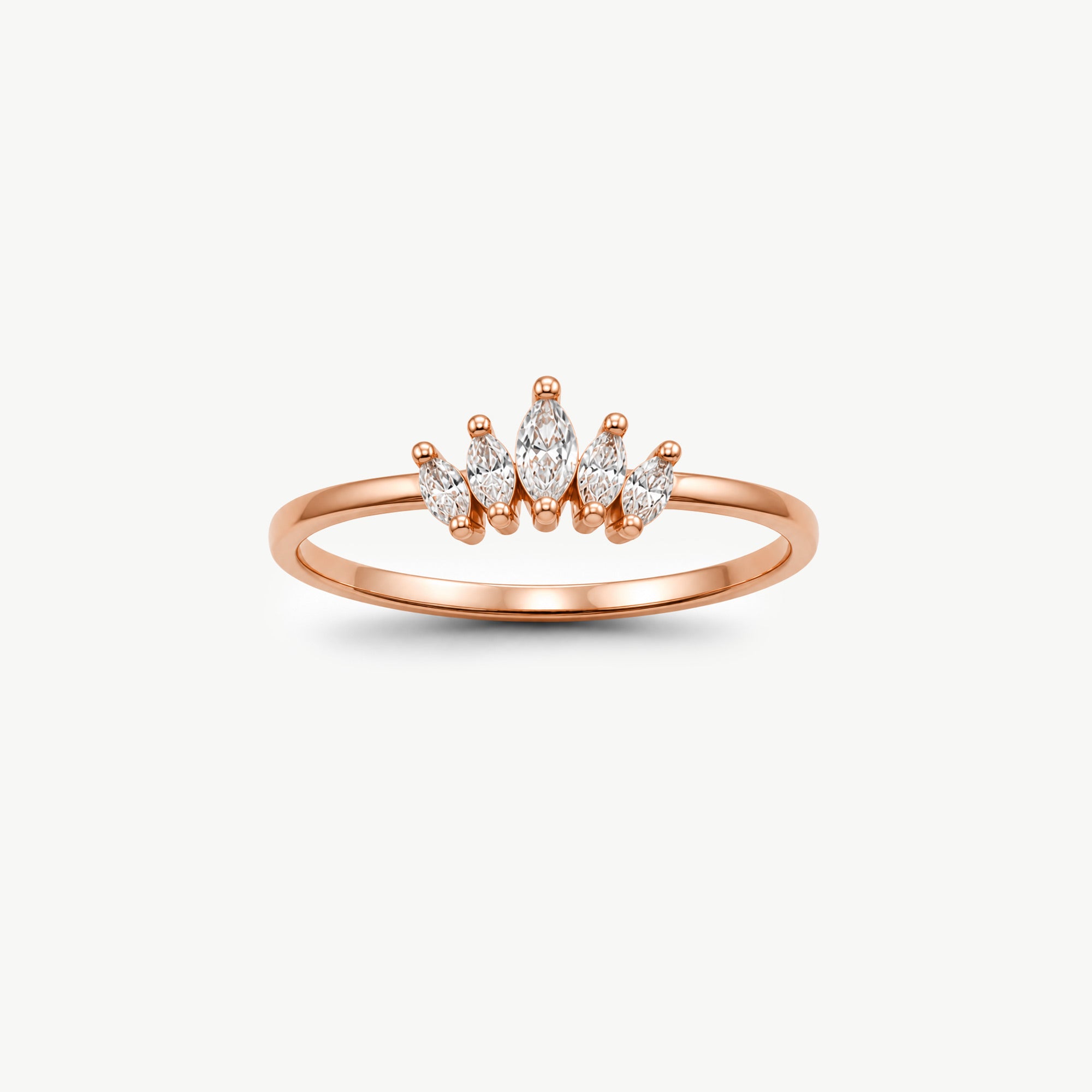 14K Solid Gold Crown Lotus Ring • Marquise Wedding Band