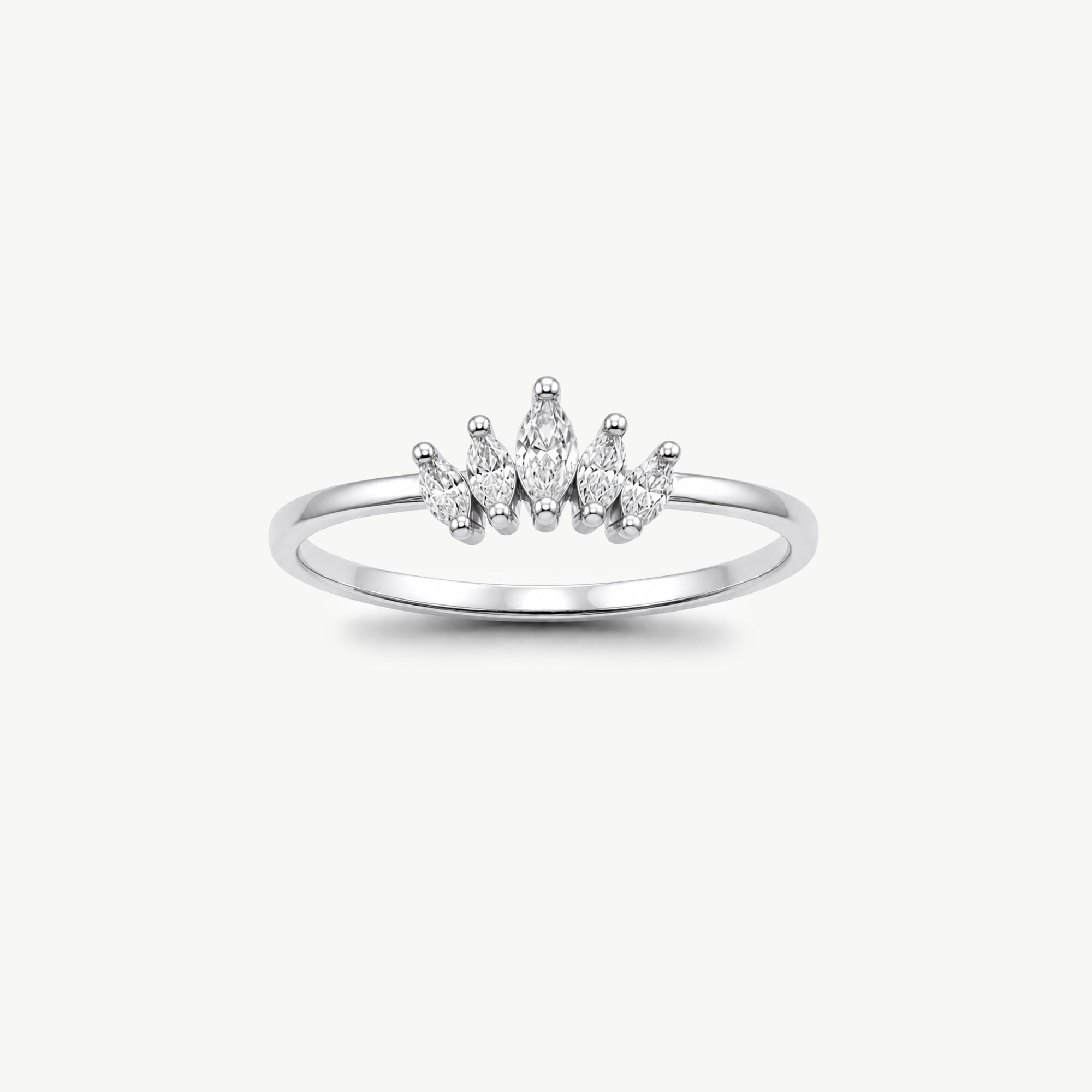 14K Solid Gold Crown Lotus Ring • Marquise Wedding Band