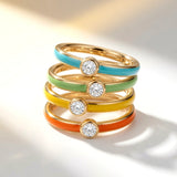 14K Solid Gold Personalized Diamond Enamel Ring | Madano Jewels