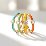 14K Solid Gold Personalized Diamond Enamel Ring | Madano Jewels