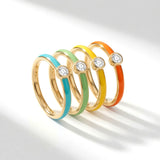 14K Solid Gold Personalized Diamond Enamel Ring | Madano Jewels