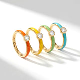14K Solid Gold Personalized Diamond Enamel Ring | Madano Jewels