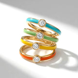 14K Solid Gold Personalized Diamond Enamel Ring | Madano Jewels