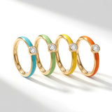 14K Solid Gold Personalized Diamond Enamel Ring | Madano Jewels
