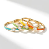 14K Solid Gold Personalized Diamond Enamel Ring | Madano Jewels