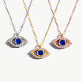 Evil Eye Necklace with Sapphire and Cubic Zirconia