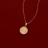 14K Solid Gold Zodiac Necklace, Astrology Sign Coin, Horoscope Pendant