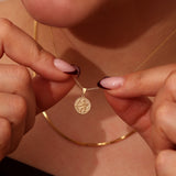 14K Solid Gold Zodiac Necklace, Astrology Sign Coin, Horoscope Pendant
