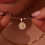 14K Solid Gold Zodiac Necklace, Astrology Sign Coin, Horoscope Pendant